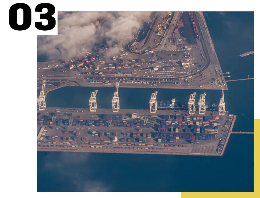 overhead view of shipping port